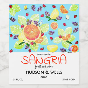 Frukt Citrus Grapefruit Lemon Sangria Bröllop Vinflaska Etikett