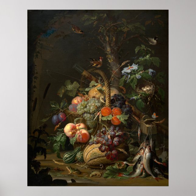 Frukt, fisk, Nest - Abraham Mignon Fine Art Poster (Framsidan)