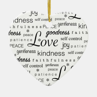 Frukt för kärlekFREDglädje av andesvartviten Julgransprydnad Keramik