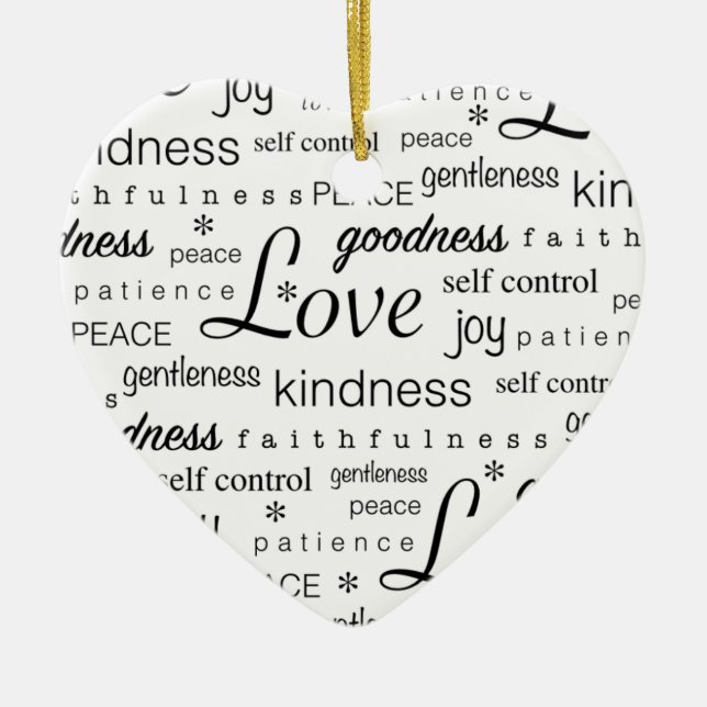 Frukt för kärlekFREDglädje av andesvartviten Julgransprydnad Keramik (Framsidan)