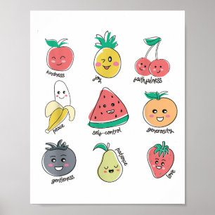 Frukt från andningsdygn Cute Kawaii Christian Kids Poster