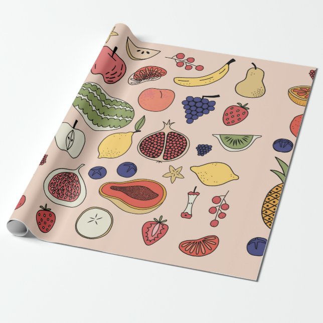 Frukt hand plockade mönster presentpapper (Utrullad)