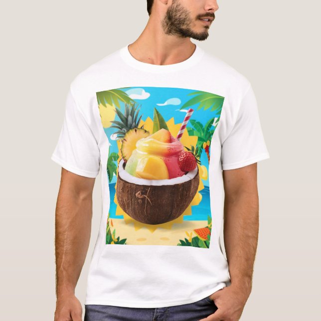 Frukt i kokosnöt med trevliga scener t shirt (Framsida)
