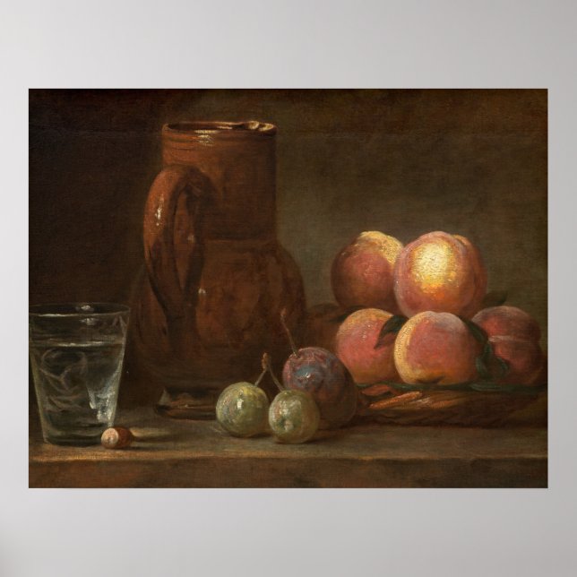 Frukt, jug och glas - Jean-Siméon Chardin Fine Art Poster (Framsidan)