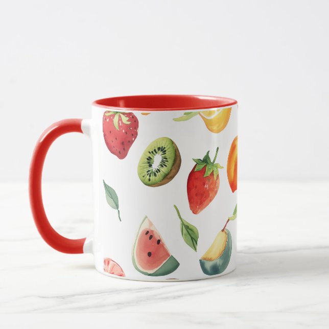 Frukt Koppar - Keramikkopp med blandad frukt desig (Vänster)