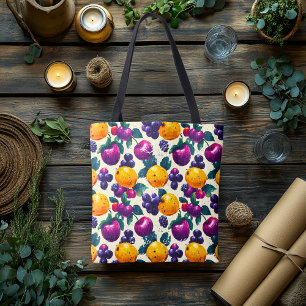 Frukt med druvor, äpplen och Orangar Tygkasse