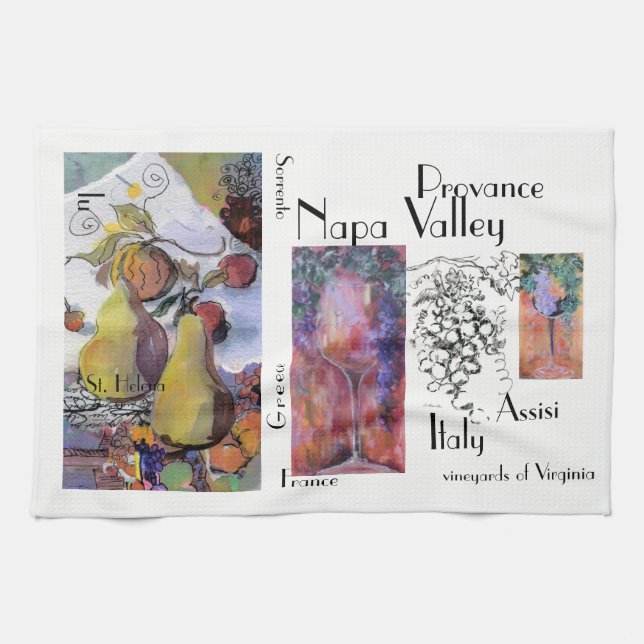 "Frukt med exponeringsglas av vin ", Kökshandduk (Horisontell)