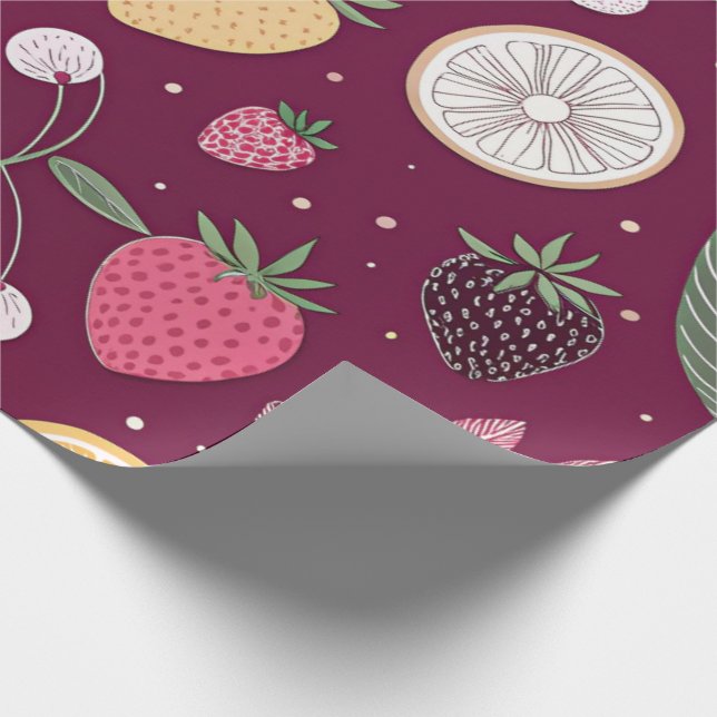 Frukt Mönster Inpackningspapper – 76cm x 18m Rulle Presentpapper (Hörn)