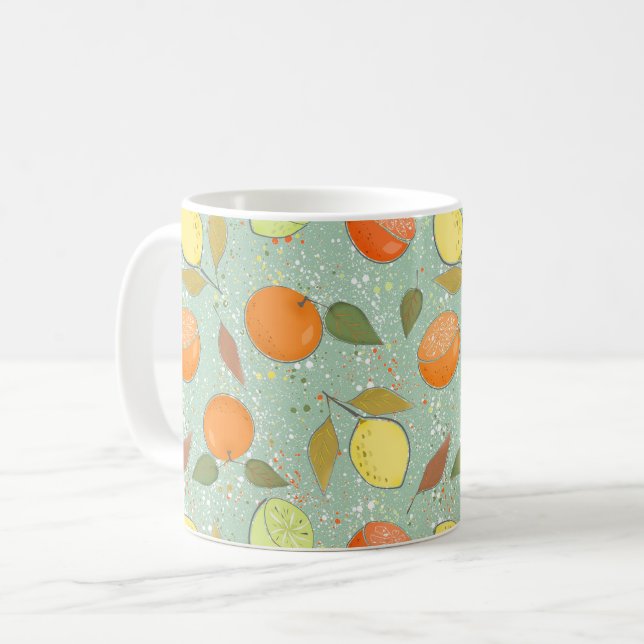 Frukt mönster med citroner, orangar kaffemugg (Framsida vänster)