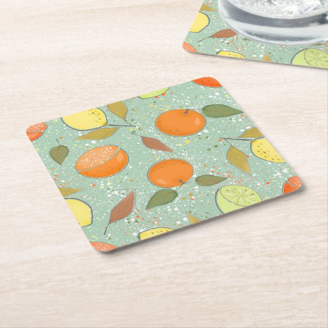 Frukt mönster med citroner, orangar underlägg papper kvadrat (Vinklad)