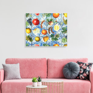 Frukt och blåvit mosaik i Medelhavet Canvastryck