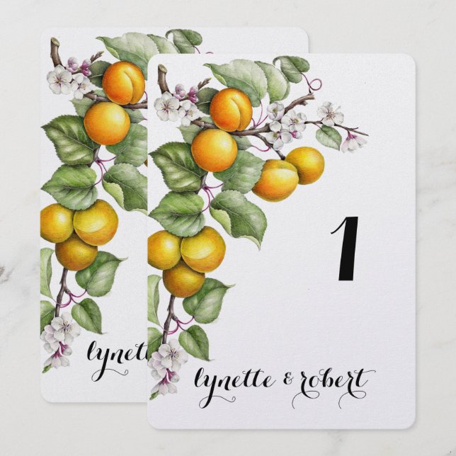 Frukt och blommor i akvarell - Bordnummer för bröl Inbjudningar (Fram/baksida)