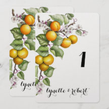 Frukt och blommor i akvarell - Bordskort för bröll