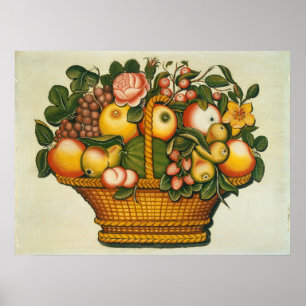 Frukt och blommor i basket - Poster av amerikanska