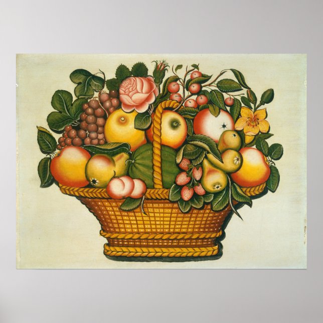 Frukt och blommor i basket - Poster av amerikanska (Framsidan)