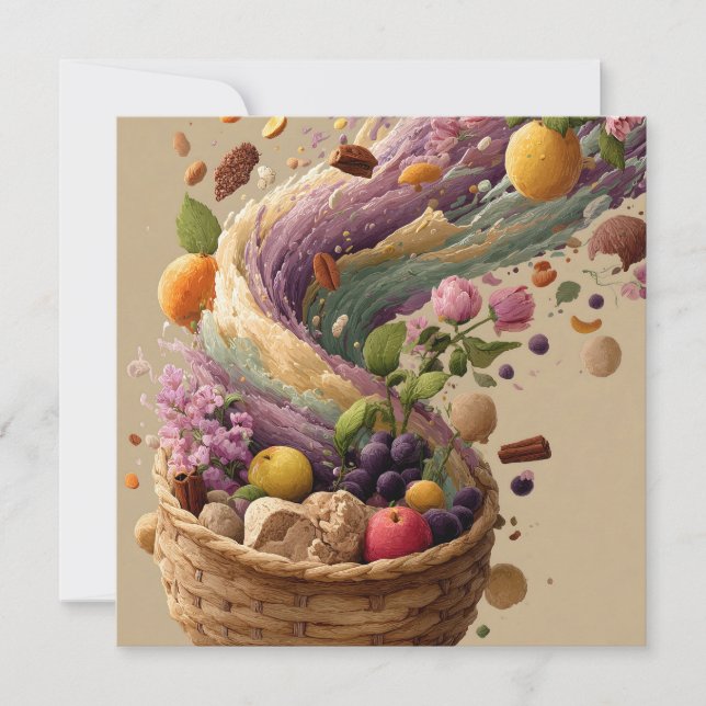 Frukt- och blomsterkorg Digital konstillustration Kort (Framsida)