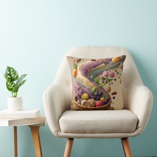 Frukt- och blomsterkorg Digital konstillustration Kudde (Stol)