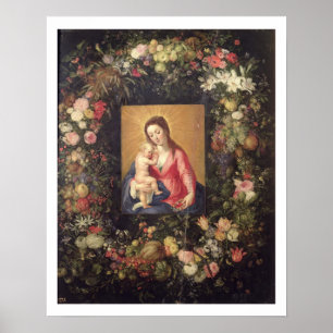Frukt- och blomsterträdgårdar med jungfru och barn poster