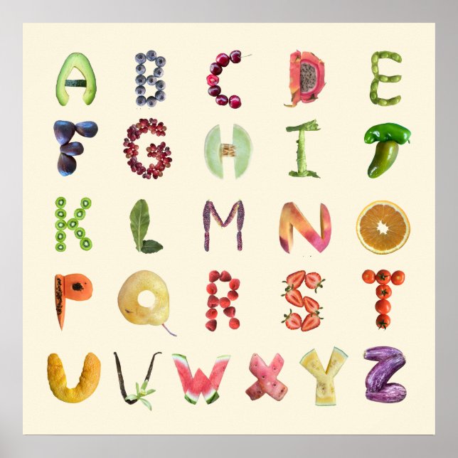 Frukt och grönsaker Alphabet Art - Hälsosam Mat Poster (Framsidan)