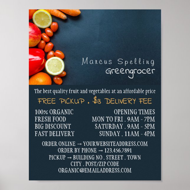Frukt och grönsaker, Greengrocer-reklam Poster (Framsidan)