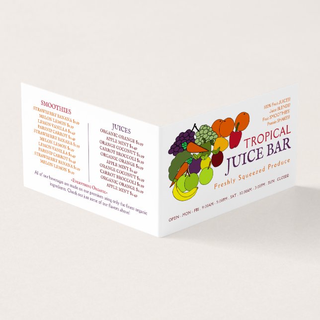 Frukt och grönsaker, Juice Pub, Detailed Visitkort (Utsida)