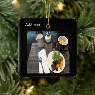 Frukt och kaffe julgransprydnad keramik