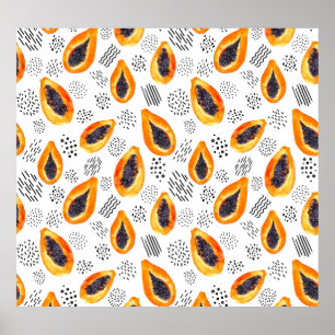 Frukt Papaya: abstrakt vattencolor mönster. Poster