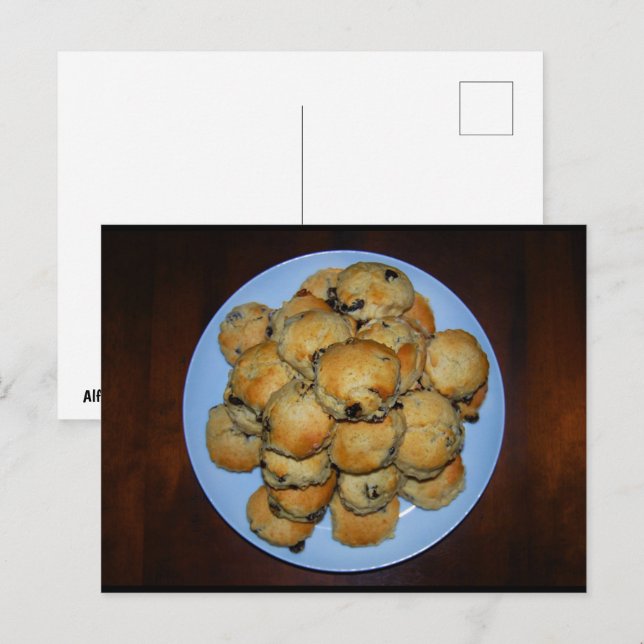 Frukt-scones på träplatta vykort (Fram/baksida)