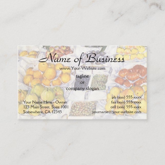 Frukt som visas i ett stativ av Gustave Caillebott Visitkort (Framsida)