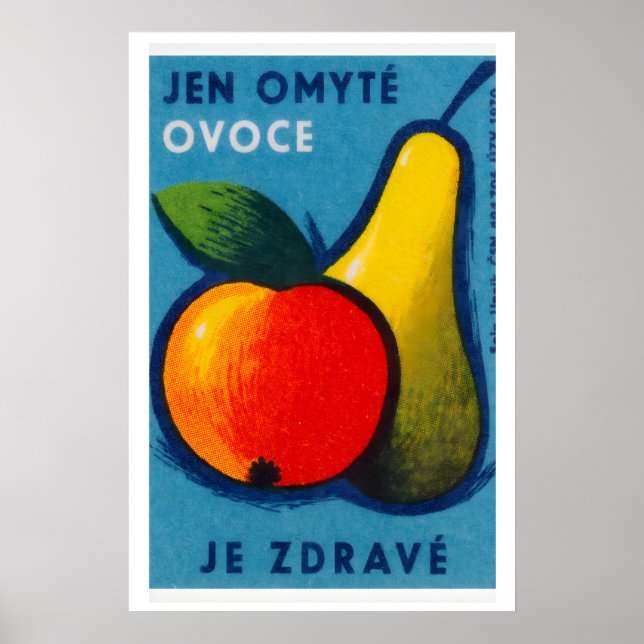 Frukt Tändsticksask Print Vintage Tjeckisk Väggkon Poster (Framsidan)
