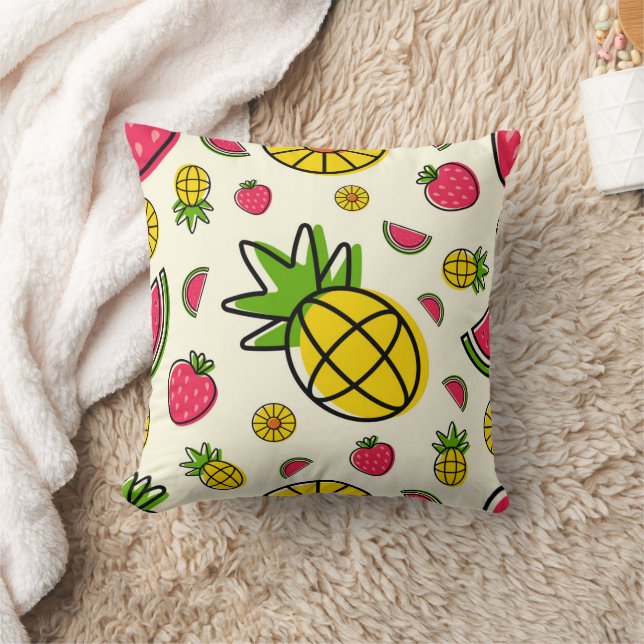 Frukt tema ananas, jordgubbe, vattenmelon kudde (Filt)