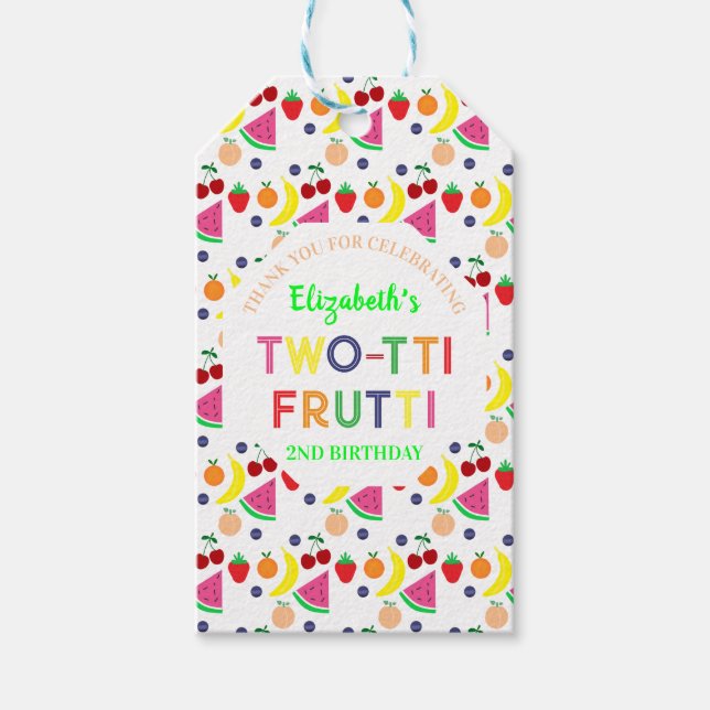 Frukt Two-tti Frutti 2-årsdag Presentetikett (Framsidan)