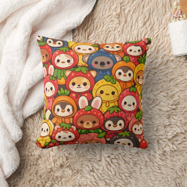 Frukt Vänner Parad | Söt Djur Chibi Kudde (Filt)