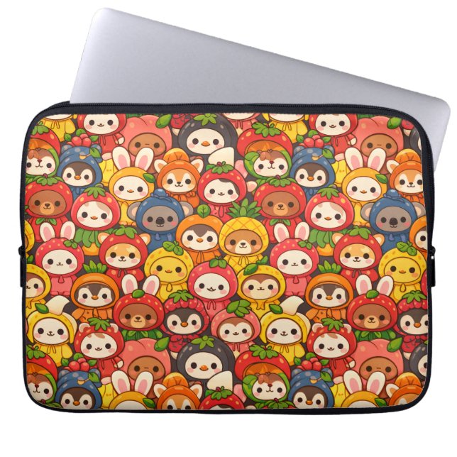 Frukt Vänner Parad | Söt Djur Chibi Laptop Fodral (Framsidan)