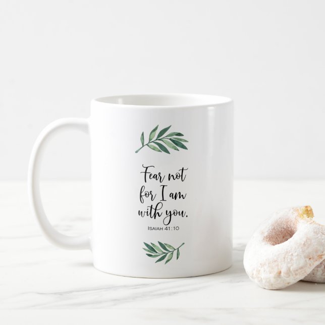Frukta icke, ty jag är med dig från Jesaja 41:10 Kaffemugg (Med munk)