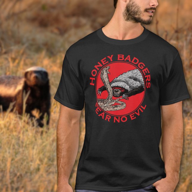 Frukta inte Evil Badass Honey badger Red Animal Ar Tee (Honey badgers fear no evil quote red and black tshirt )