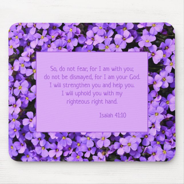Frukta inte kristen Bible Verse Lila blommor Musmatta (Framsidan)