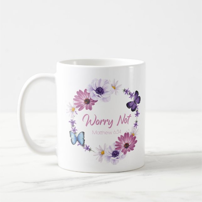 Frukta inte kvinnors kristna tro på fjäril Bible Kaffemugg (Vänster)