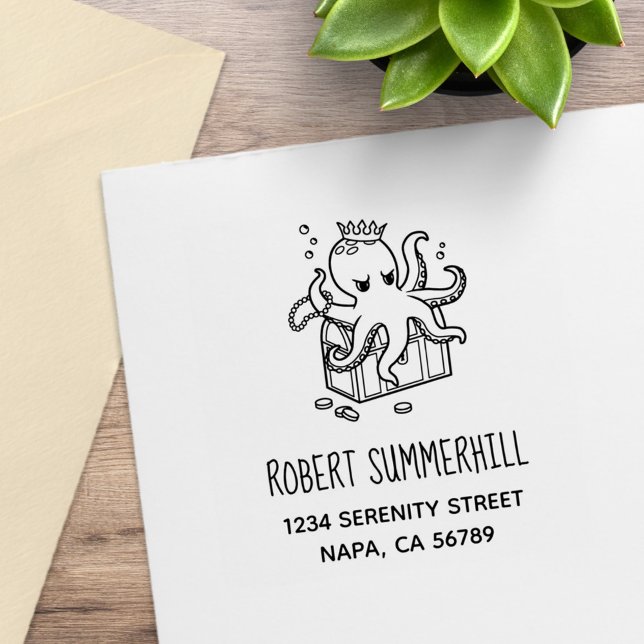 Fruktansvärd bläckfisk som vaktar skattkistoradres stämpel (Skapare uppladdad)