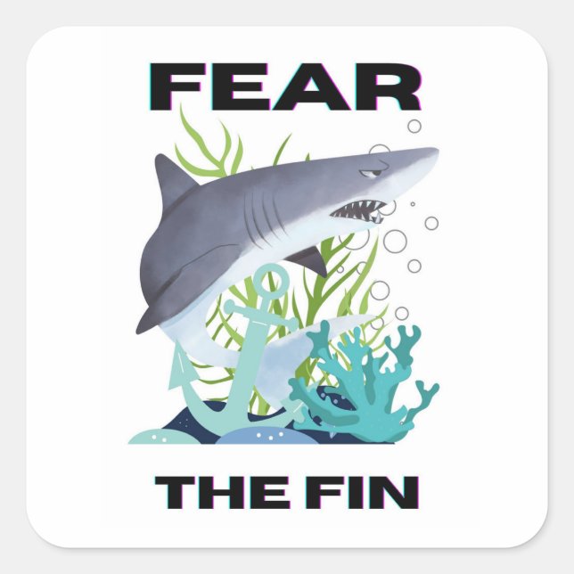 fruktar haj fyrkantigt klistermärke (Framsida)