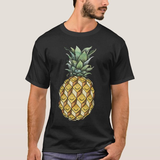 fruktbar ananas leende ansikte grönt gult frukt h t shirt (Framsida)