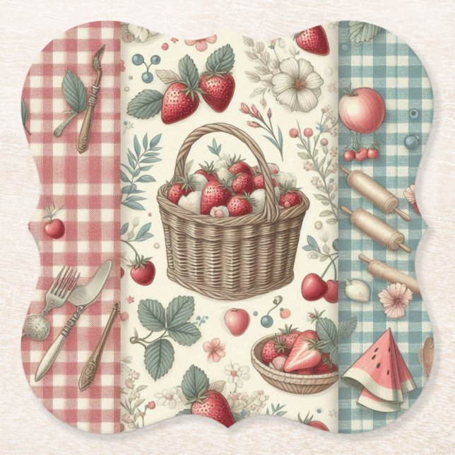 Fruktburk Gingham Kul Underlägg Papper (Framsida)