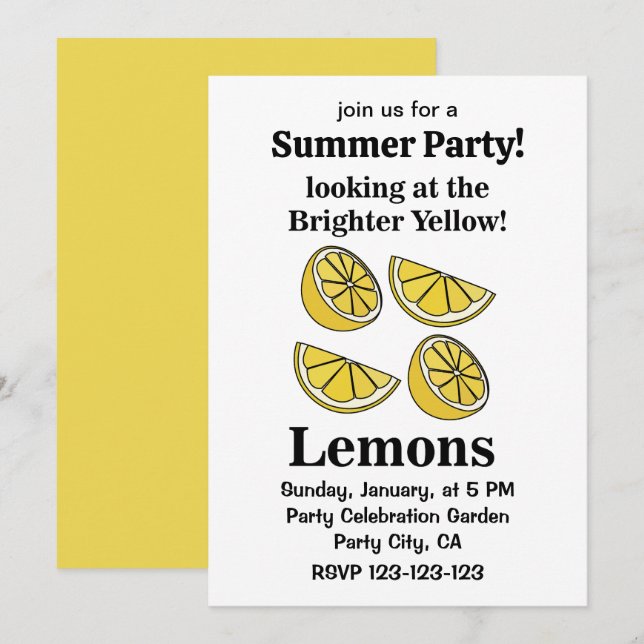 Fruktcitroner Tittar på citroner med ljusare Gult Inbjudningar (Fram/baksida)