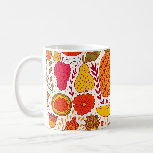 Fruktdoodlar: Sommar Vintage Mönster. Kaffemugg (Vänster)