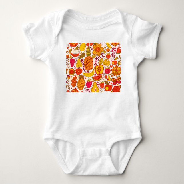 Fruktdoodlar: Sommar Vintage Mönster. T Shirt (Framsida)