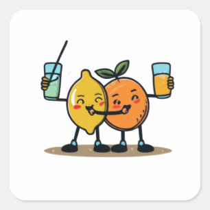 Fruktens Orange och lemon Drinking Juice Toget Fyrkantigt Klistermärke
