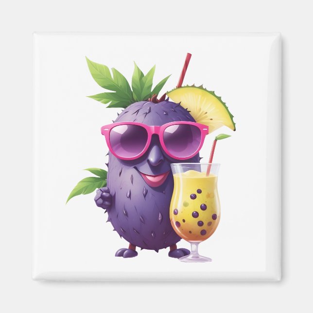 Fruktens Roligt Cheerful Vacation Tropical Drink P Magnet (Framsidan)