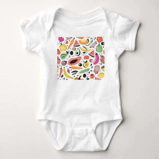 Frukter, grönsaker hand plockade mönster. t shirt (Framsida)