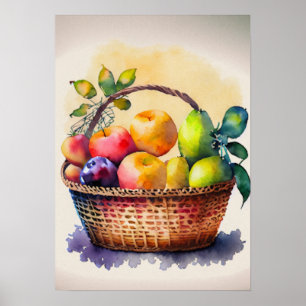 Frukter i Basket Watercolor Art Poster