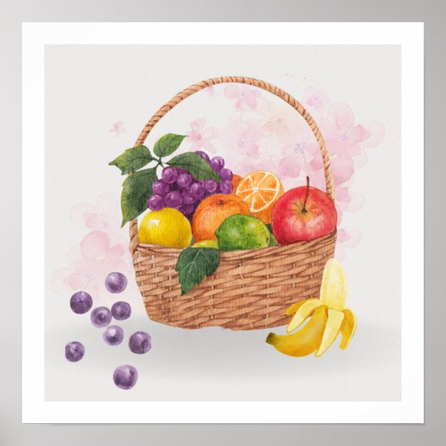 Frukter i Basket Watercolor Poster (Framsidan)